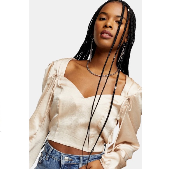 Topshop Tie Shoulder Sweetheart Blouse - Picture 3 of 5